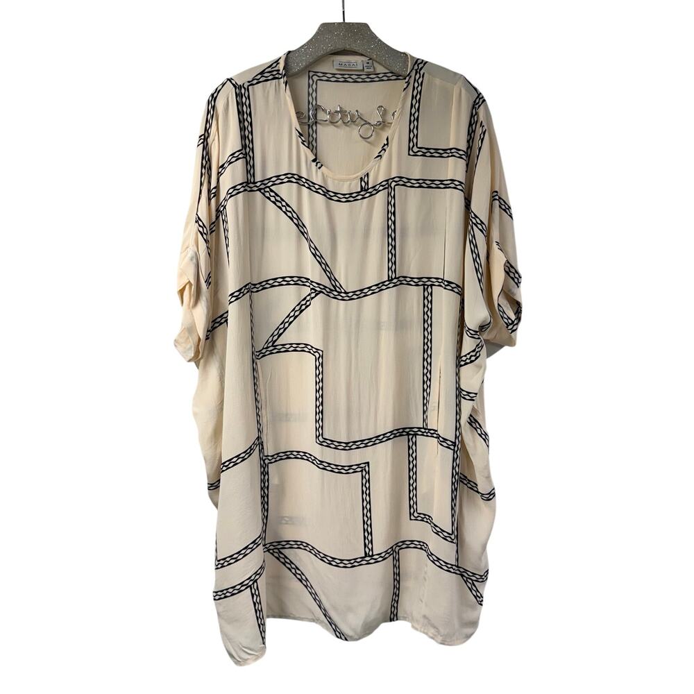 Masai Copen Hagen Cream Tunic Top Blouse Medium Abstract Art To Wear